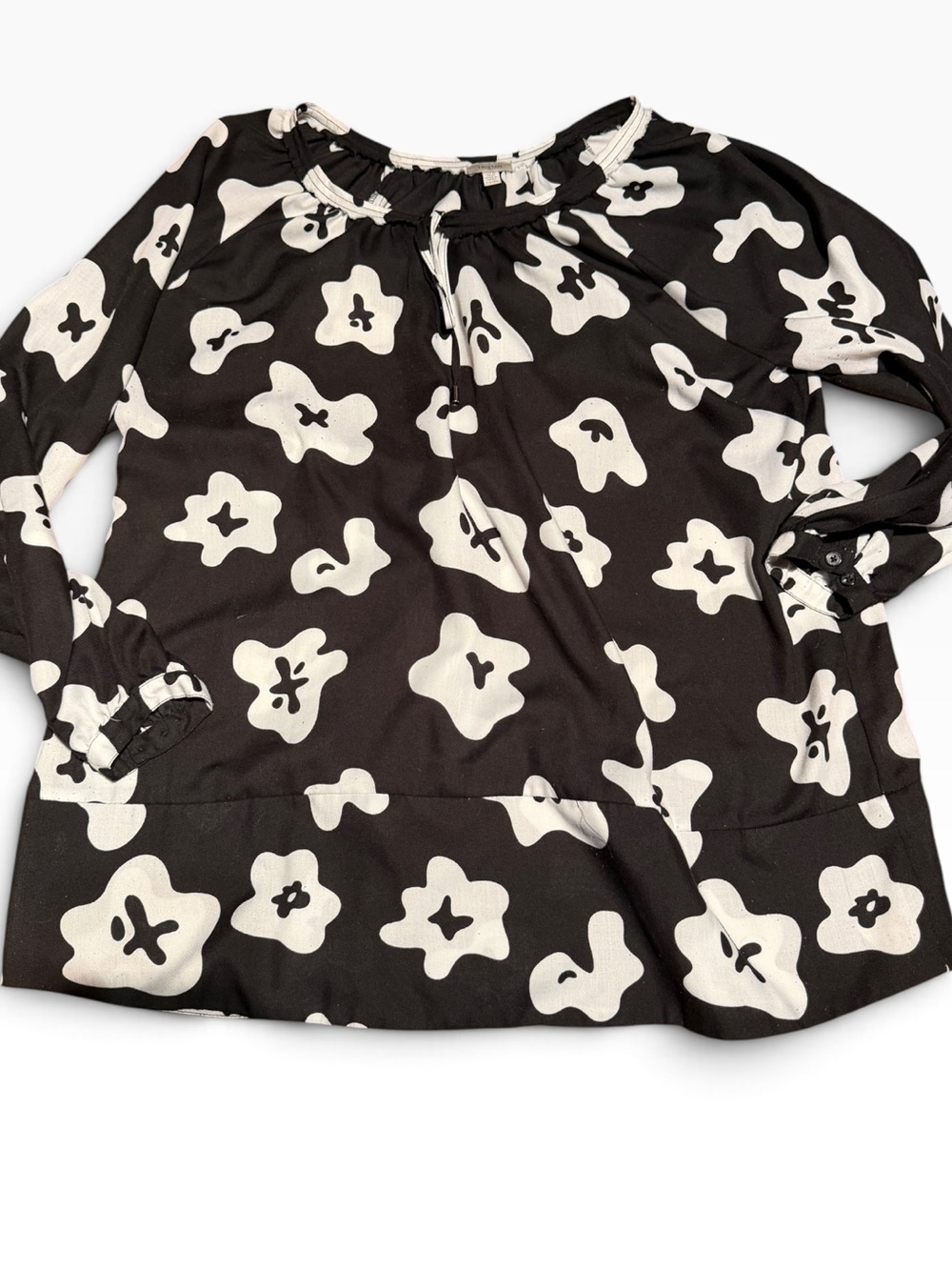Tristan Black and White Floral Peasant Blouse XL